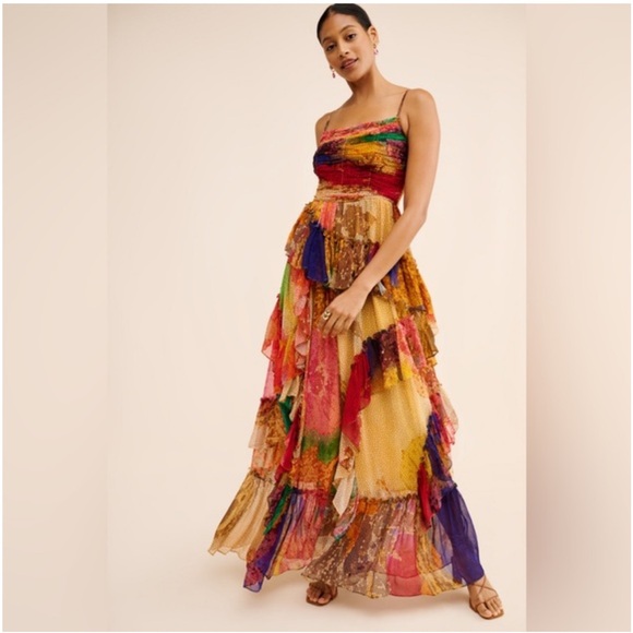 Anthropologie Siddhartha Bansal Multi Color ChiffonParadise Maxi Dress Size L